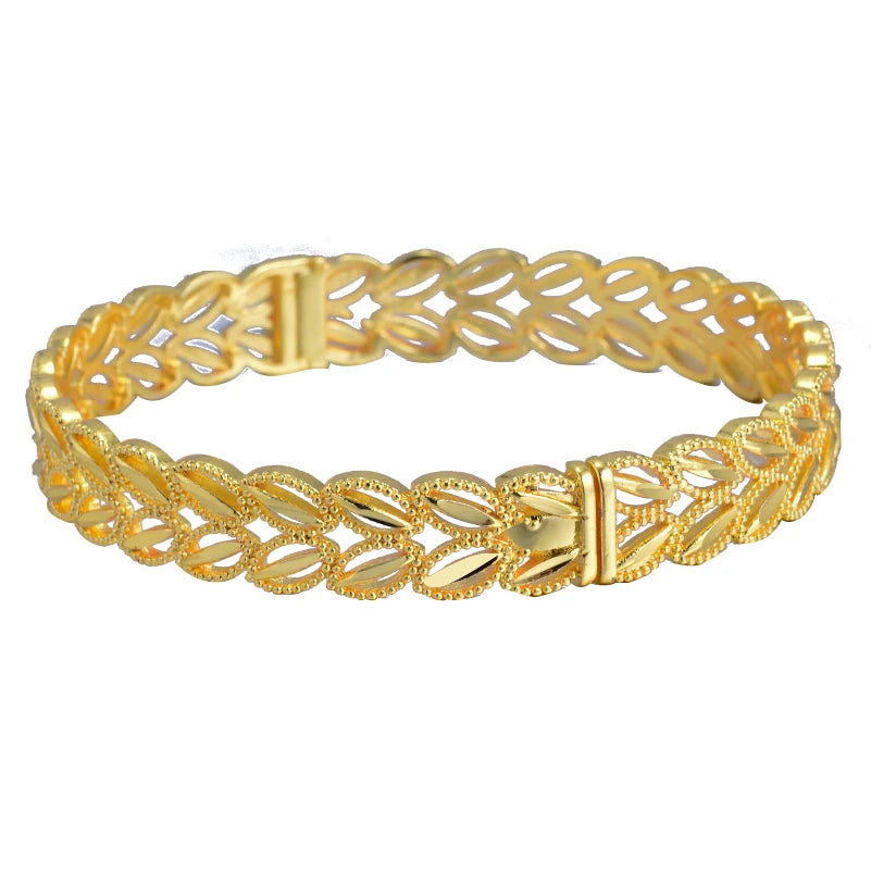 Dubai Gold Plated 24K Bangles for Women Jewelry Exaggerated Style Bracelets Banquet Party Bijoux Nigeria Wedding