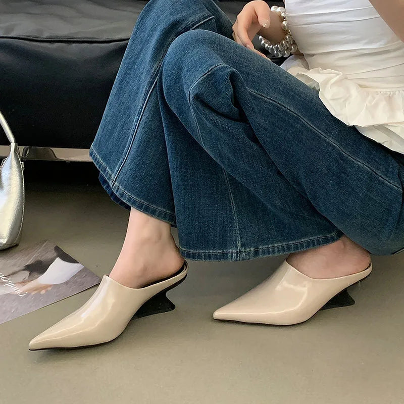 New Women Mules Wedges Shoes Female Pumps Slippers Fashion Pointed Toe Ladies Heeled Slides Slippers Sandals Wedges Shoes