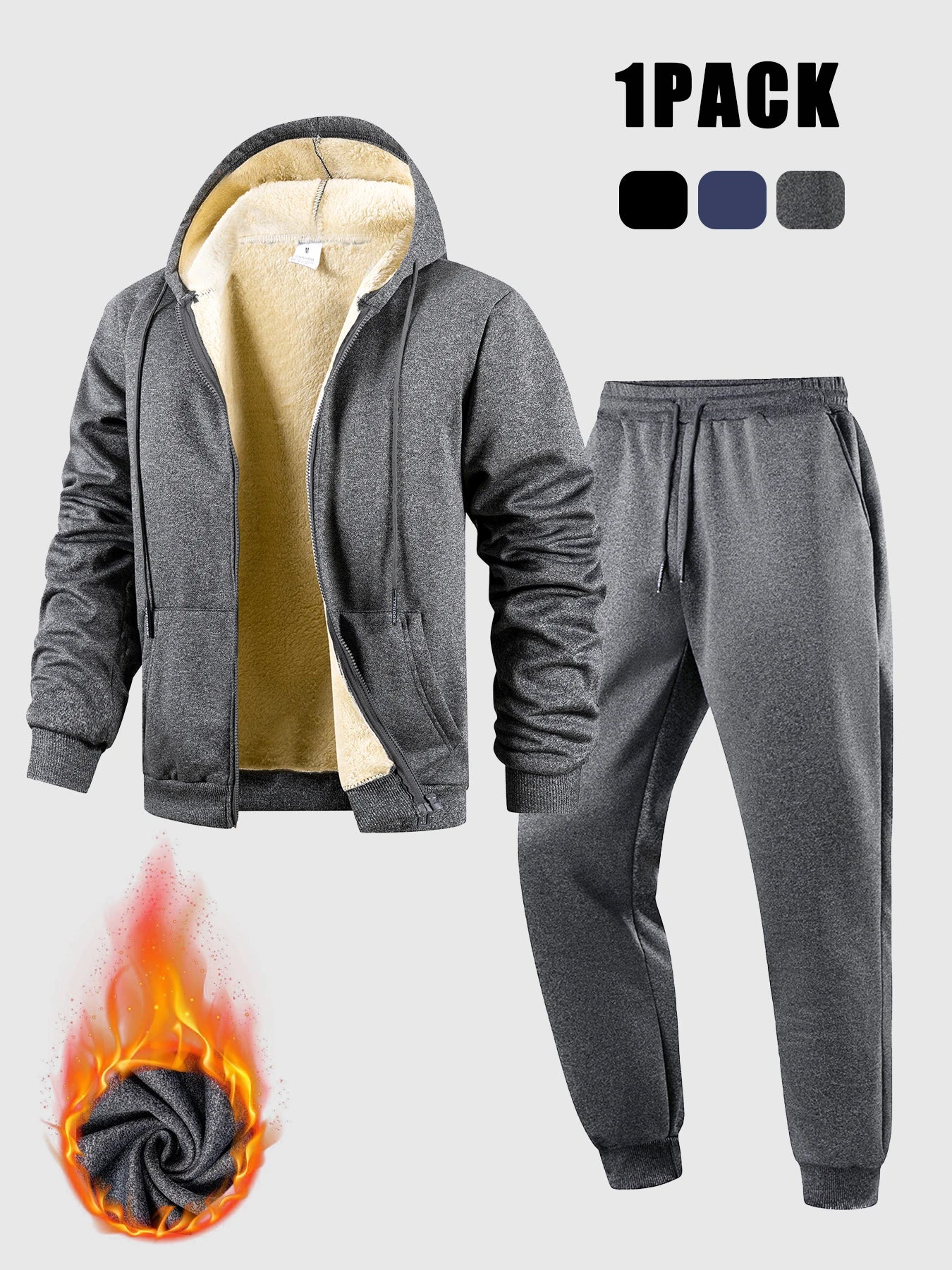Men's Suit Two-Piece Tracksuit Plush Thickened Warm Sports Jacket+Trousers Sports Suit Winter Outdoor Casual Hoodie Sportswear