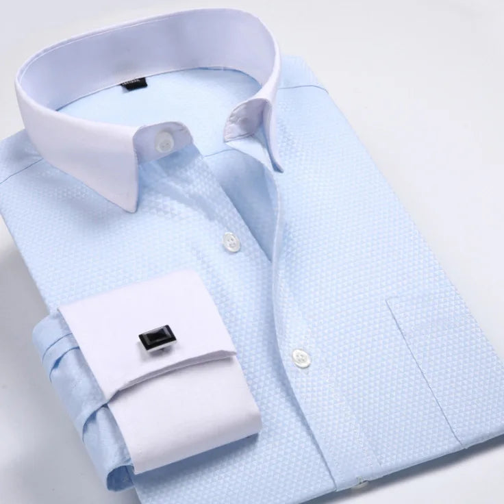 Men's Blue Long-sleeved Dress Shirts, Single-breasted Lapel Vertical Striped Shirt Men, White,Purple,Black,Pink,Yellow Optional