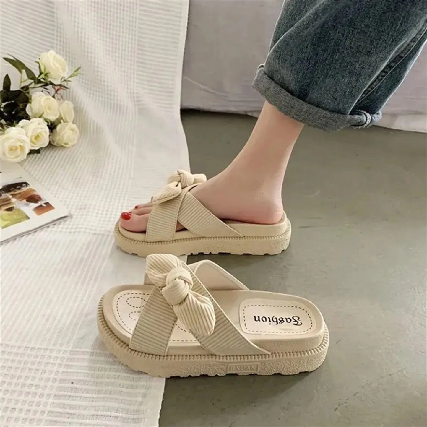 Women Sandalias Mujer Summer Fairy Style New Fashion Student Platform Roman Lady Sands Flat Shoes Cute Slippers
