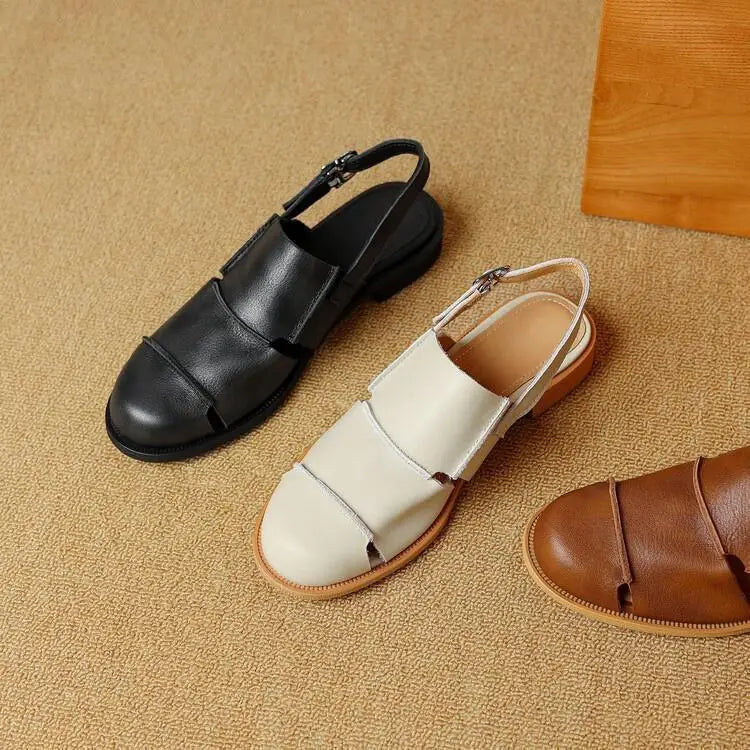 Women Sandals 2026 new Hollow Breathable Comfortable Soft Sole Low Heel Slingback Shoes Summer Fashion Versatile Casual Sandals