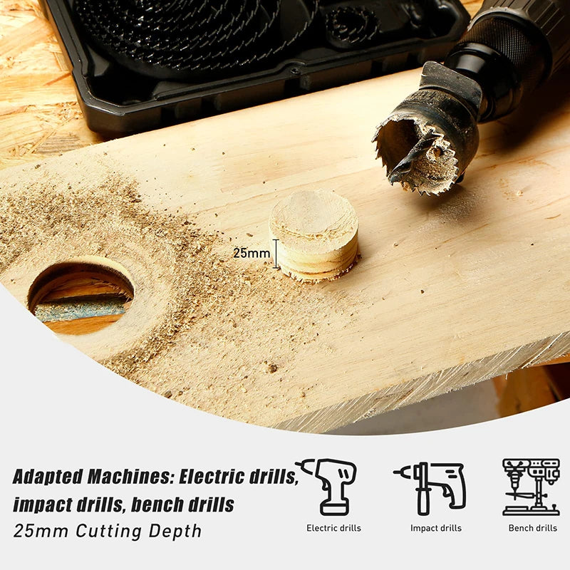 Hole Saw Set 11PCS Hole Saw Kit in Case Drill Bit Kit with Mandrels and Hex Key for Soft Wood Plywood Drywall PVC