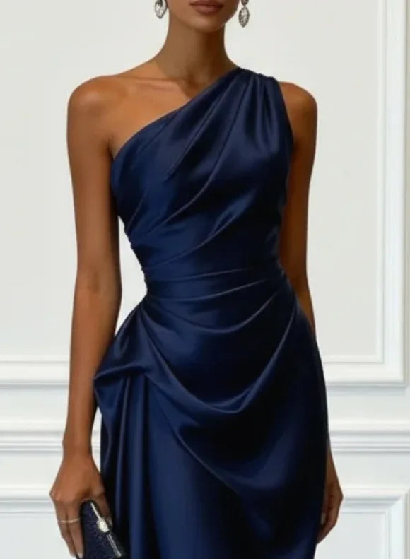 Fashion Sexy Dress Summer New High-end Satin Pleated Waist Sleeveless Banquet Evening Dresses For Women Robe Femal Vestidos 2026