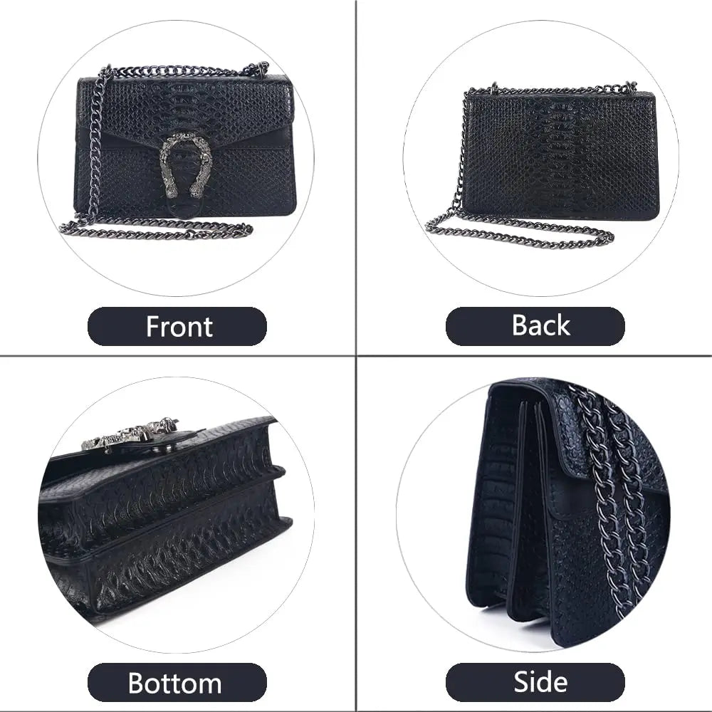 Shoulder Bag Crossbody Bag and Satchel Purse for Women - Fashion Snake Print Chain Purse Luxury PU Leather HandBag