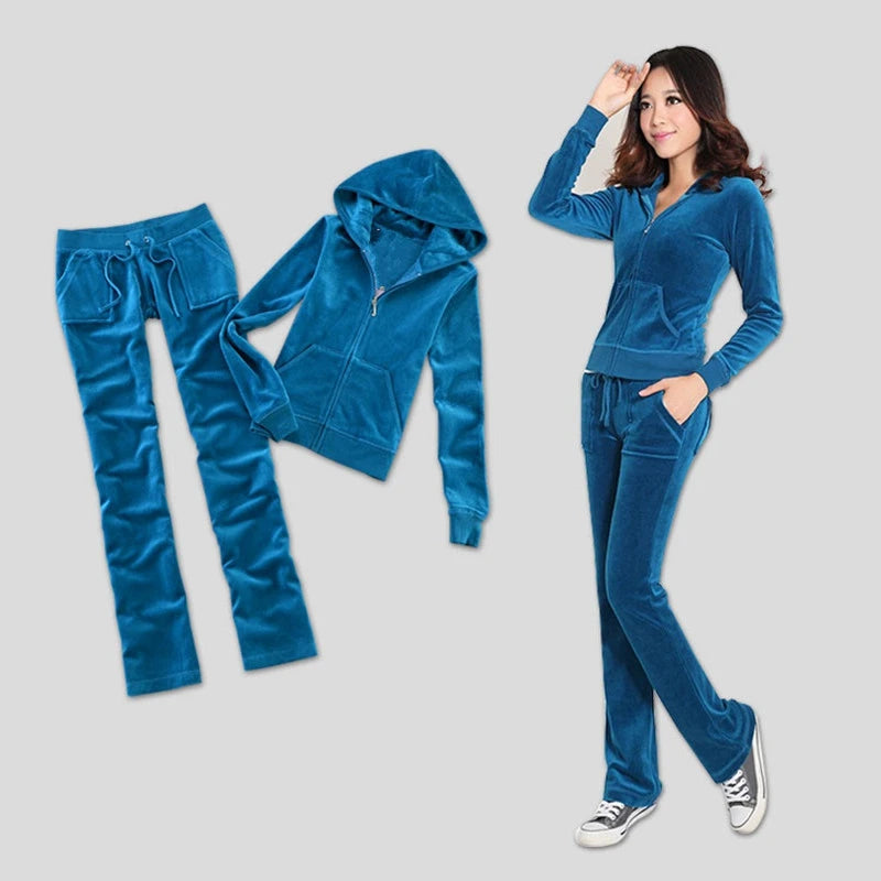 Velvet Tracksuit for Women 2025 Women's Hooded Jacket and Pants Suit Two Piece Set Women's Outfit
