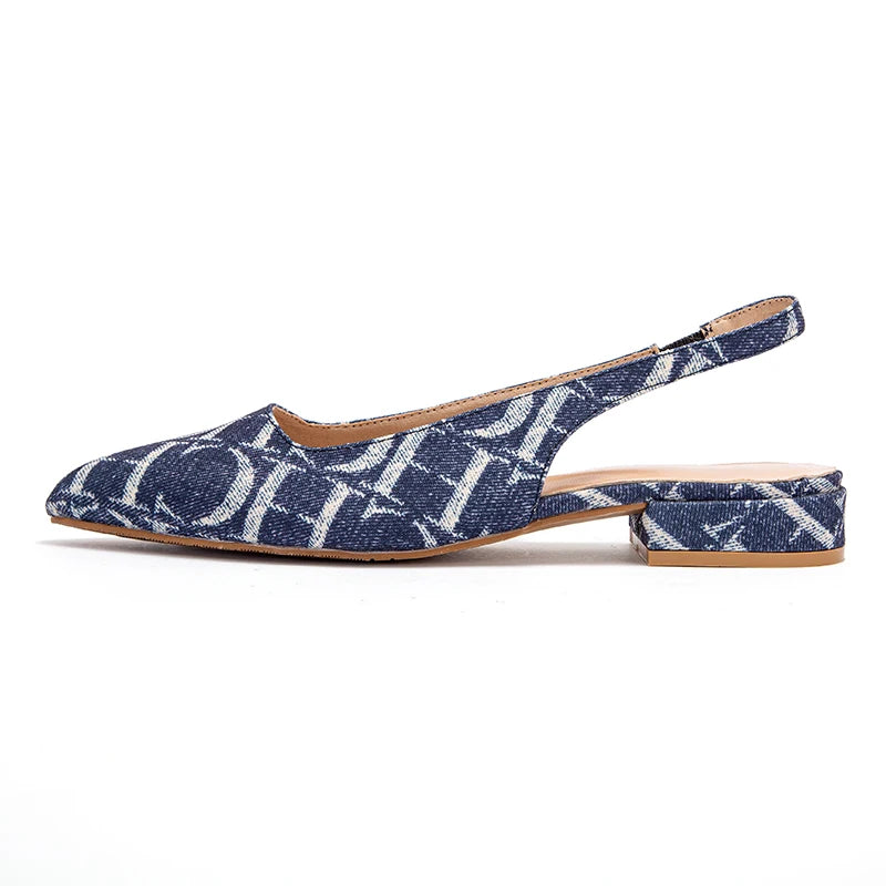 Classic Style Fashion Women's Heeled Single Shoes Wear Comfortable Letter Print Design Retro Versatile