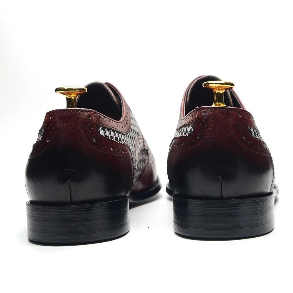 Mens Dress Shoes Original Luxurry Fabric and Genuine Leather Brogue Social Party Business Lace Up Derby Wedding Formal Shoes Men