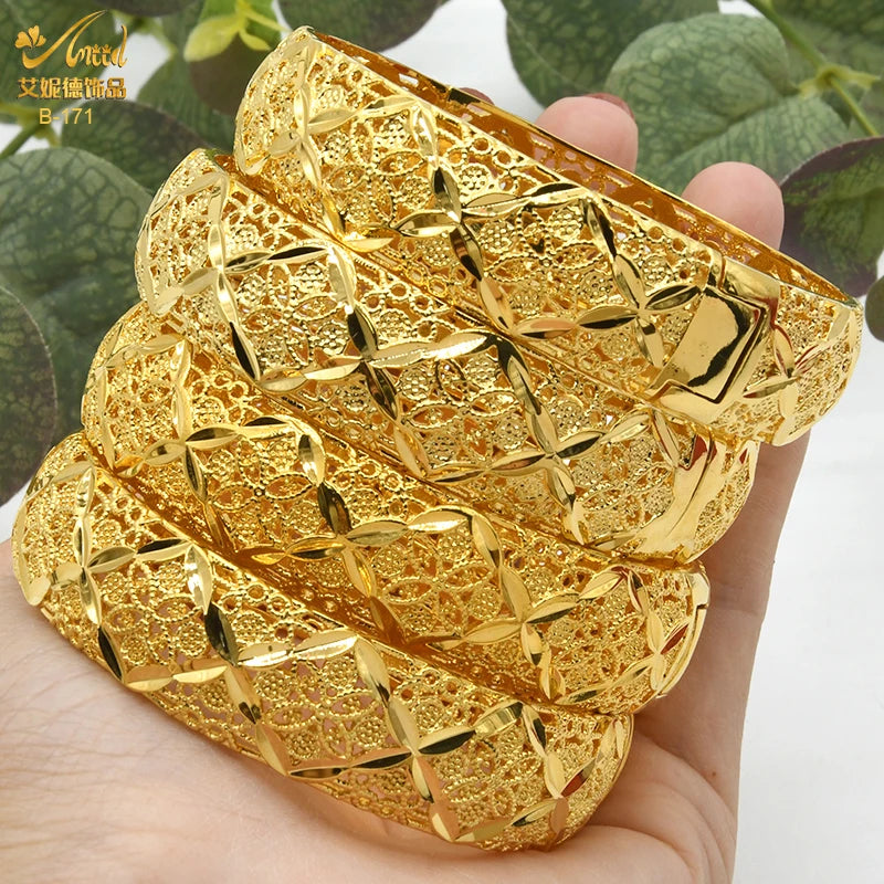 ANIID Dubai 24K Gold Plated Jewelry Bangle Wedding Party Gifts Arabic Women Braclets Indian Bangle Charm Bracelets Wholesale