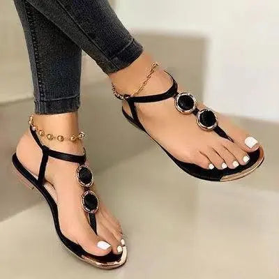 Summer Sandals Women Fashion Casual Beach Outdoor Flip Flop Sandals Metal Decoration Ladies Flat Shoes Big Size 2023