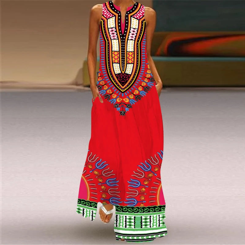 Elegant Dresses for Woman 3D Printed Dresses Summer Sleeveless V-Neck Long Dress Ladies Casual Elegant Beach Party Maxi Dresses