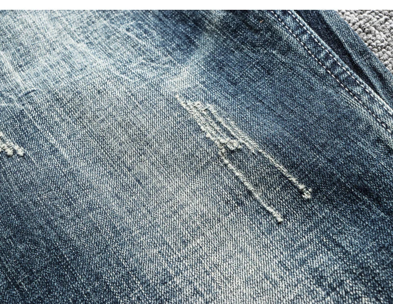 Italian Style Fashion Men Jeans Retro Blue Elastic Slim Fit Ripped Jeans Men Trousers Vintage Designer Casual Denim Pants Hombre