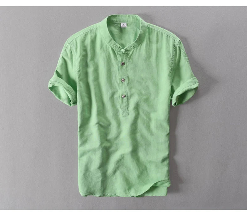 Streetwear Summer Fashion Shirt Men Short Sleeve Casual Cotton Linen Shirt Hombre Round Collar Designer Leisure T-shirt Men