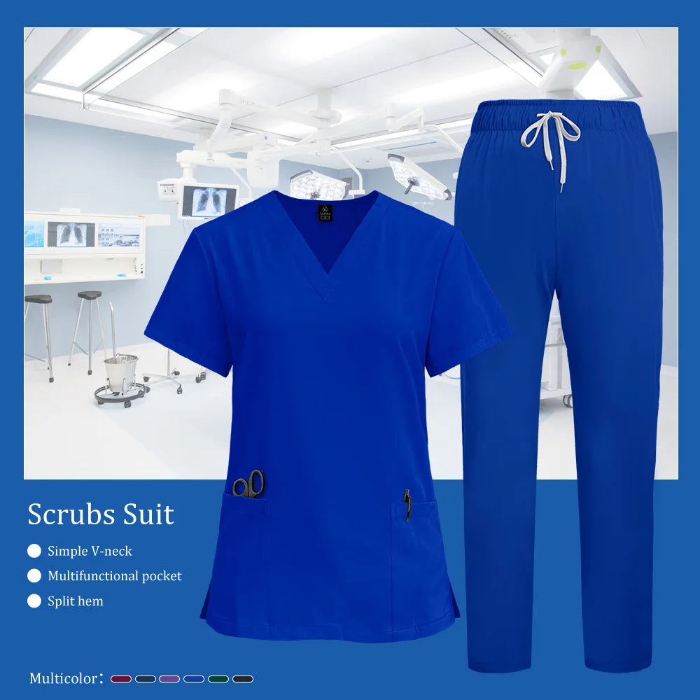 Scrubs Medical Unifroms Women Surgical Nursing Clothes V Neck Hospital Doctor Workwear Pet Clinic Veterinary Overalls Wholesale