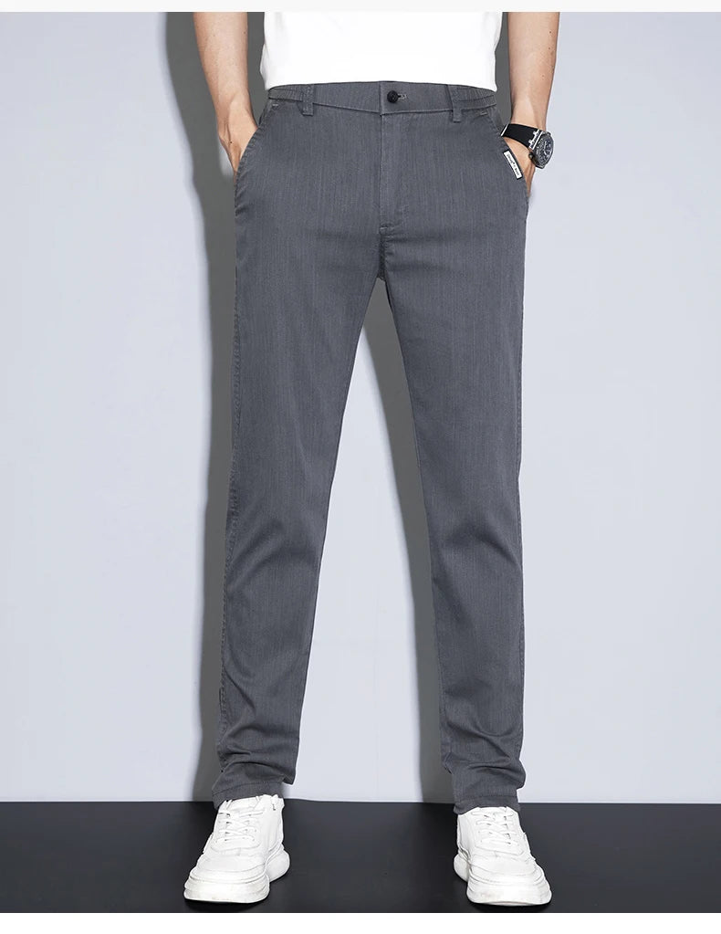 2025 New Men's Casual Pants Spring Summer Thin Business Straight Cotton Stretch Classic Work Trousers Korean Brand Clothing