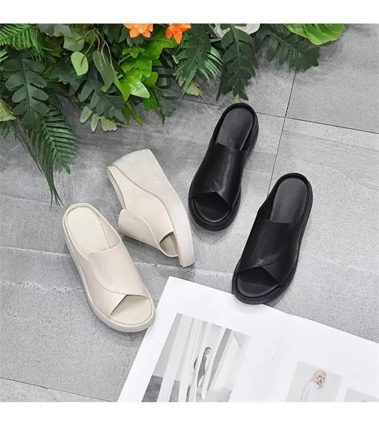 Women Sandals Women Slippers Black Wedge Platform Open Toe Women Orthopedics Thick Bottom Beach High Heels Slides 2026
