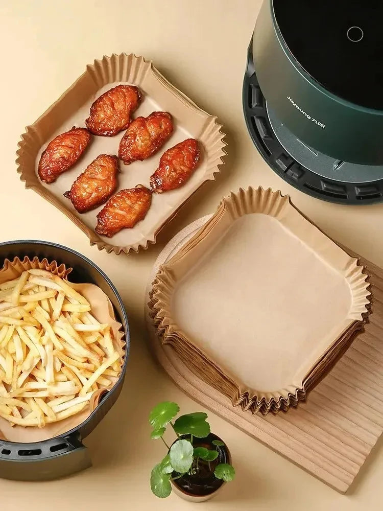 50pcs/set Air Fryer Papers Disposable Oil-proof Water-proof Liners Non-Stick Mats Baking Paper Trays Kitchen Cooking Accessories