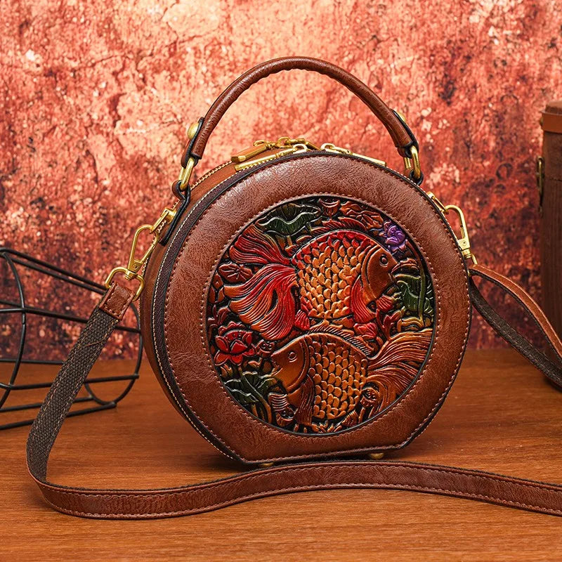 Vintage Handbag Women Shoulder Bag Luxurious Designer Round Bag High-quality Gift Embossed Printed Crossbody Purse for New Women