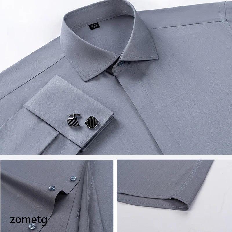 French Cuff Shirts Men's Dress Shirt Jannydaystore Formal Mens Top wear Wear ali Business Shirts zometg dress shirt