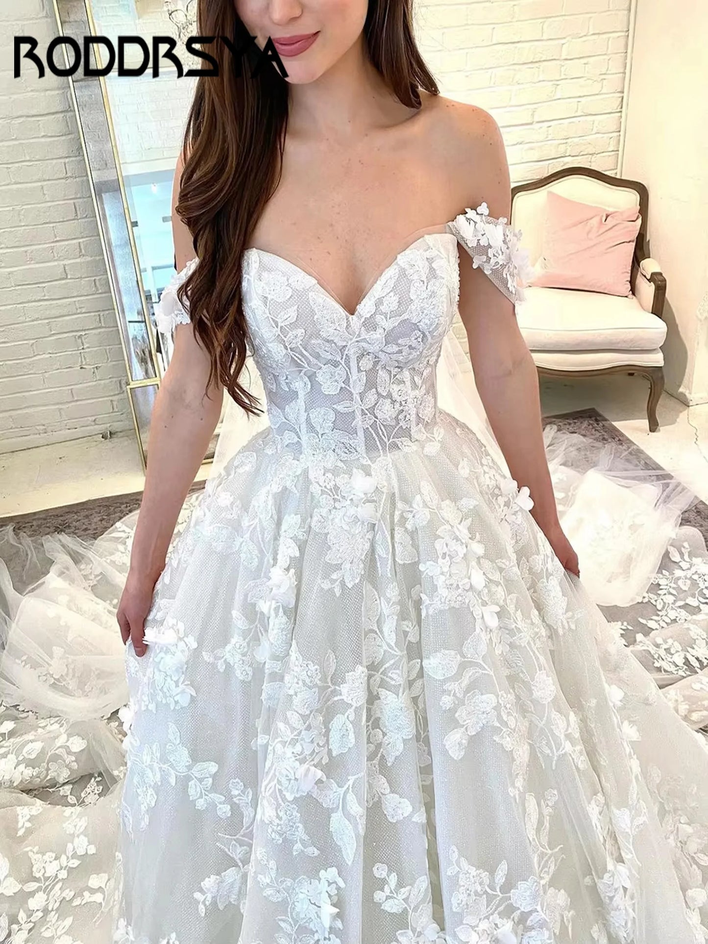 RODDRSYA Princess Boho Wedding Dress For Women Off the Shoulder Sweetheart Lace Appliques Bridal Gown Ball Gown 2025 Customized