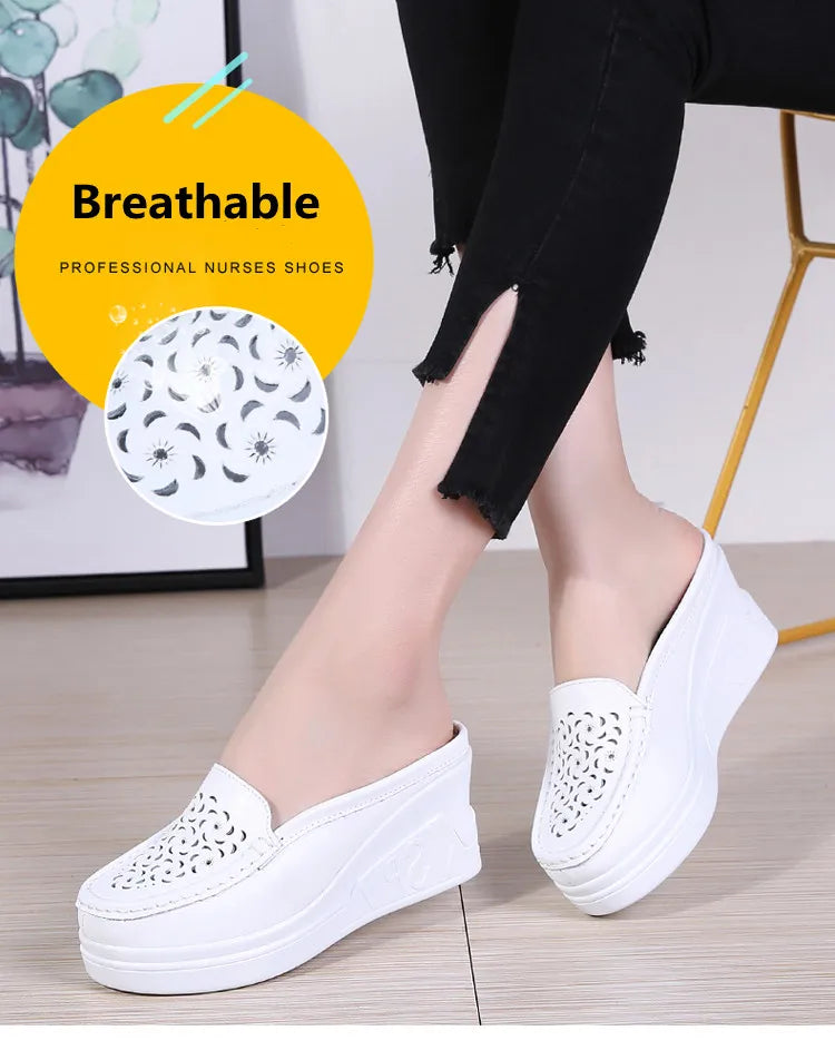 STRONGSHEN Women Slippers Casual Hollow Out Heel Wedge Thick Bottom Increase by 8cm Half Slippers Women's Non slip Fashion Shoes
