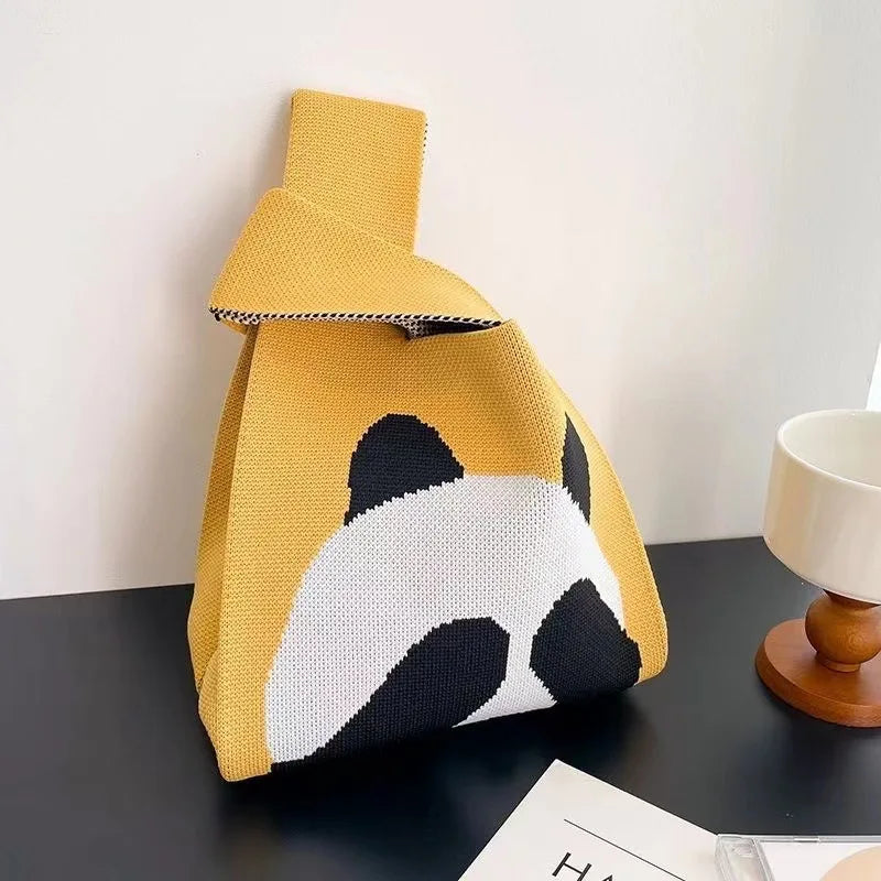 Women'S Knot Wrist Tote Bags Handmade Knitted Bag Portable Mini Striped Bucket Phone Bags Large Capacity Spring Summer Handbags