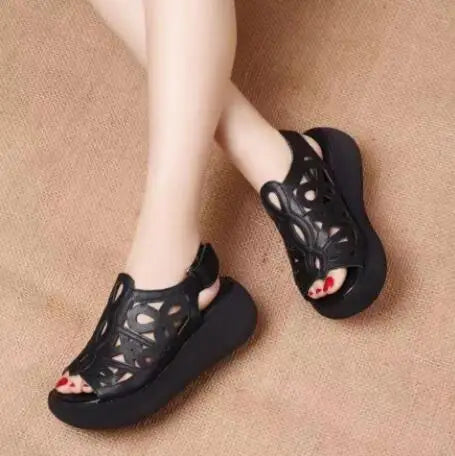 Women Sandals Soft Leather Wedges Shoes For Women Summer Retro Sandals 2022 Casual Shoes Female Heels Sandals Wedge Sandalias