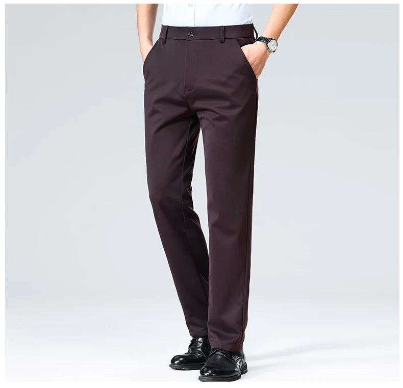 Men Suit Pants Light Thin Elastic Slim Fit Dress Pants Business Solid Casual Straight Leg Trouser Men Clothing Oversize 29-42