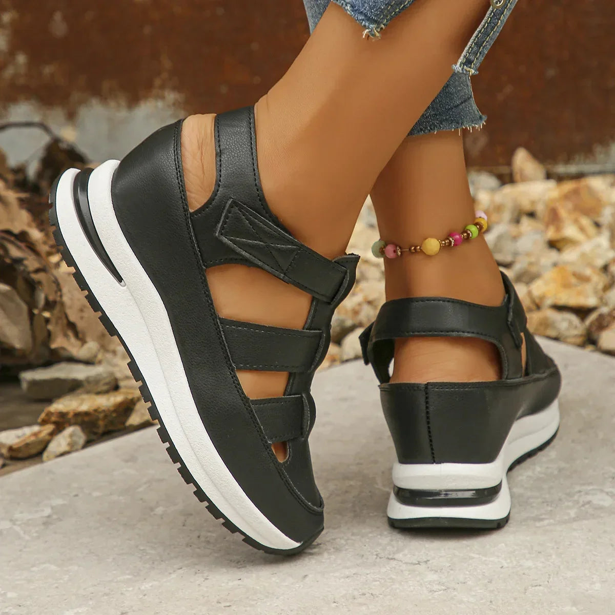 Ladies Shoes 2025 High Quality Buckle Strap Women's Sandals New Closed Toe Office and Career Summer Solid Wedge Sandals Zapatos
