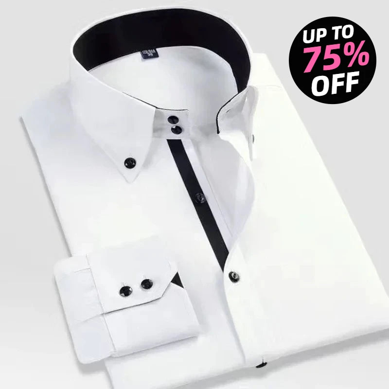 Men's Dress Shirt Button-down Collared Long Sleeve Formal Business Casual Shirt Korean Fashion Slim Fit Designer Shirts White