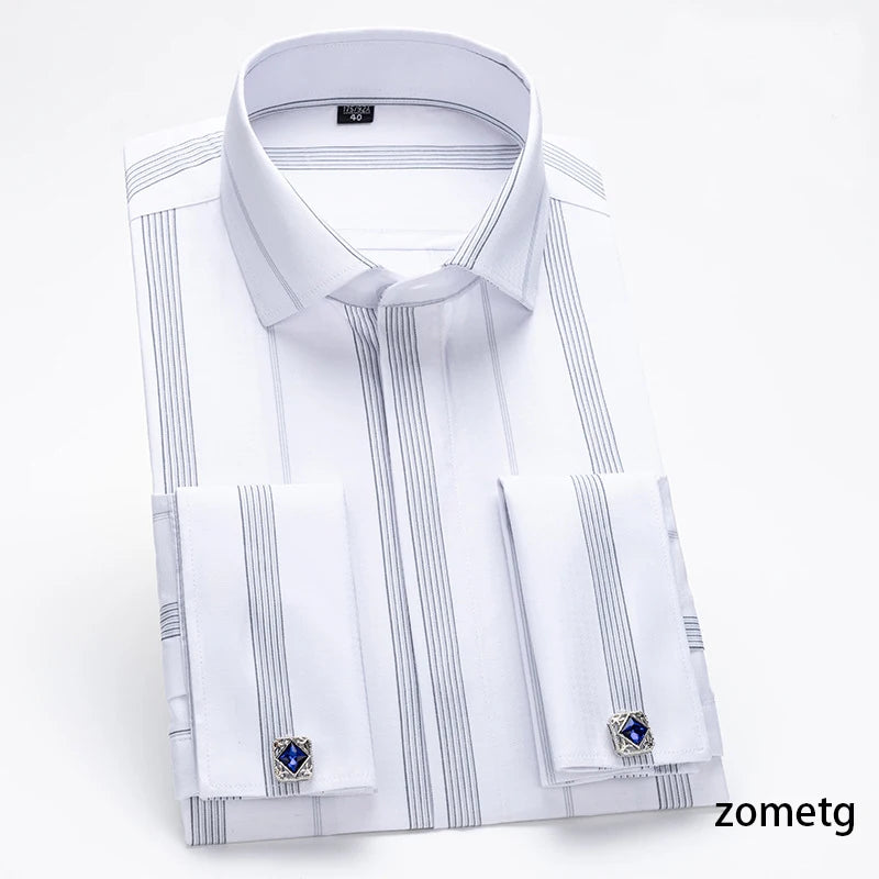 French Cuff Shirts Men's Dress Shirt Jannydaystore Formal Mens Top wear Wear ali Business Shirts zometg dress shirt
