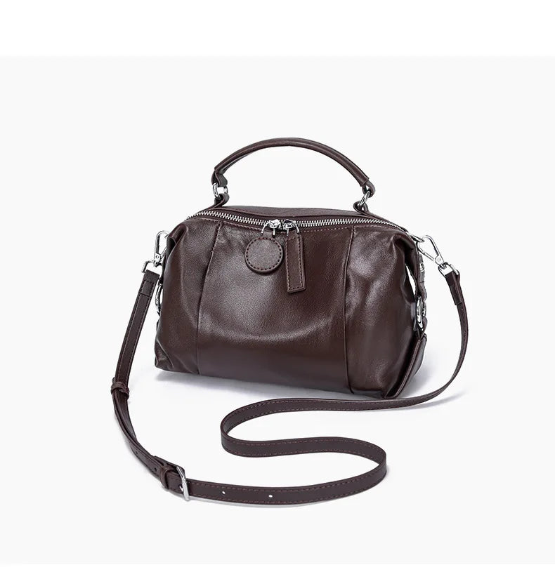 Women's Handbag 2025 New Top Grain Leather Boston Bag Unique Shoulder Crossbody Bag Vintage Commuting Versatile Handheld Tote