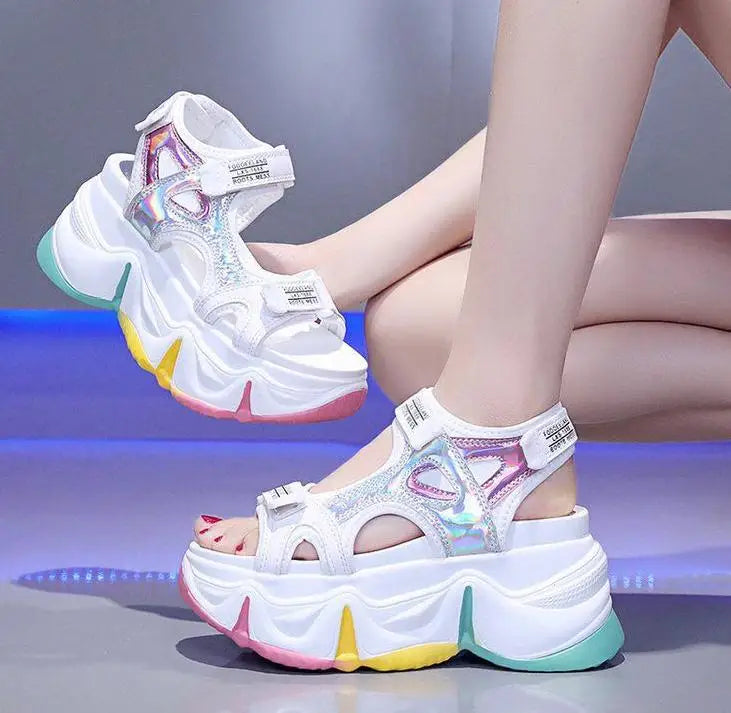 New Women Summer Wedge Sandals Transparent PVC Crystal Chunky Platform Shoes Woman Rainbow Thick Bottom Sandalias