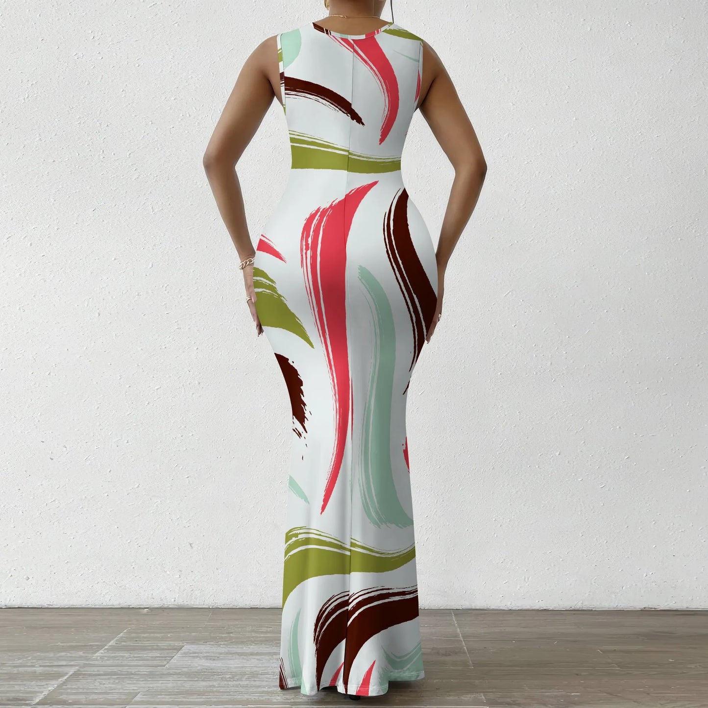 Womens Sexy Casual Dresses Colorful Geometric Off-Shoulder Maxi Dress  Artistic Party Evening Resortwear Swing Neck Dress