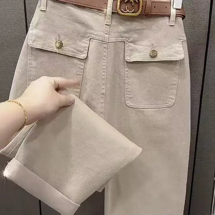 High Waist Thin Denim Jeans Women's plus Size Harem Straight Leg Casual Pants Spring 2025 Style Versatile High Waist Crop Jeans