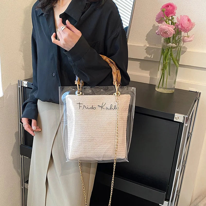 Large Capacity Women PVC Handbags High Quality Ladies Transparent Beach Tote Shoulder Messenger Bags Casual Chain Crossbody Bag
