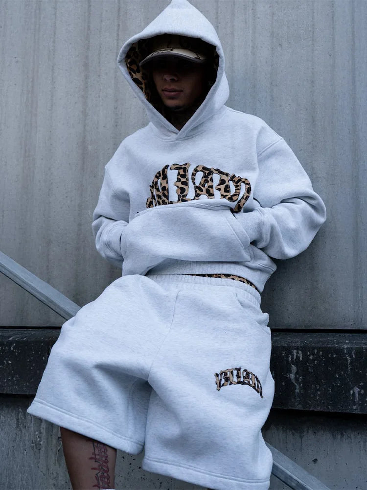 2025 New Tracksuit Men Clothing Y2K Vintage Embroidered Leopard Print Street Casual Hoodie Trendy Double Waist Unisex Sweatpants