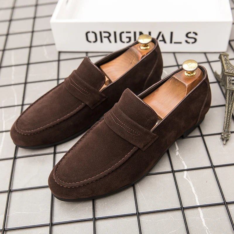 Men Dress Shoes Loafers Suede Pointed Toe Low Heel Fashion Business Casual Breathable Wedding Daily Dress Shoes Zapatos Hombre