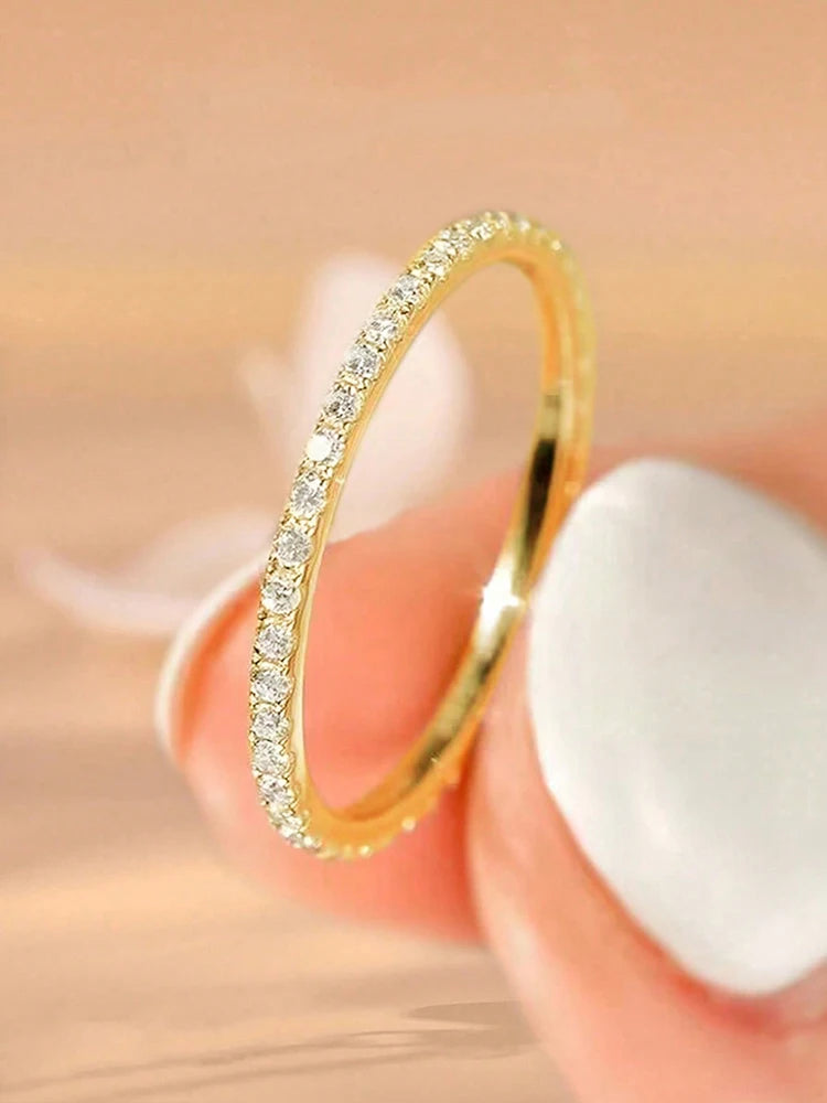 925 Sterling Silver Fashion Shiny 1.4mm Full Zircon Stackable Plain Ring For Women Daily Party Personalized Fine Jewelry
