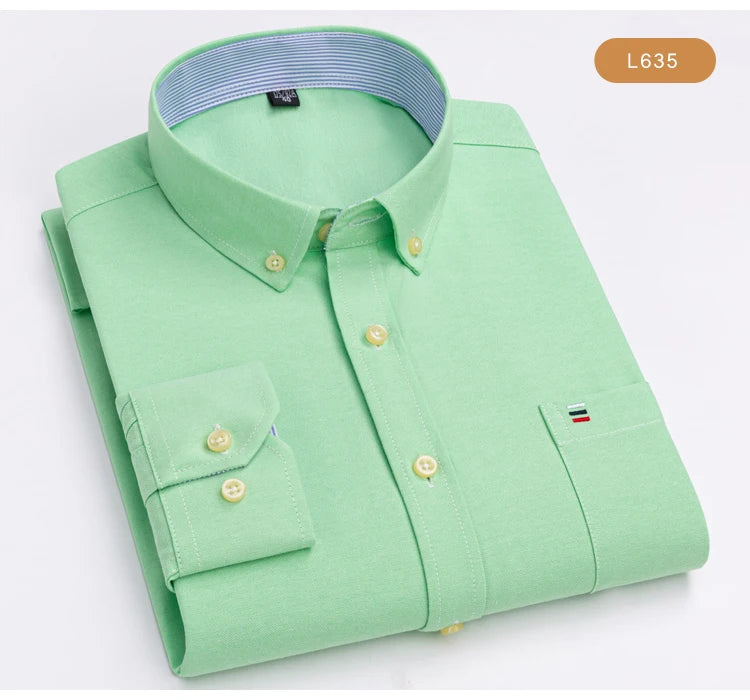 Men's Oxford Long Sleeve Shirt 100% Cotton Wrinkle Resistant & Breathable, Solid Plaid Striped Comfort Casual Button-down Shirts