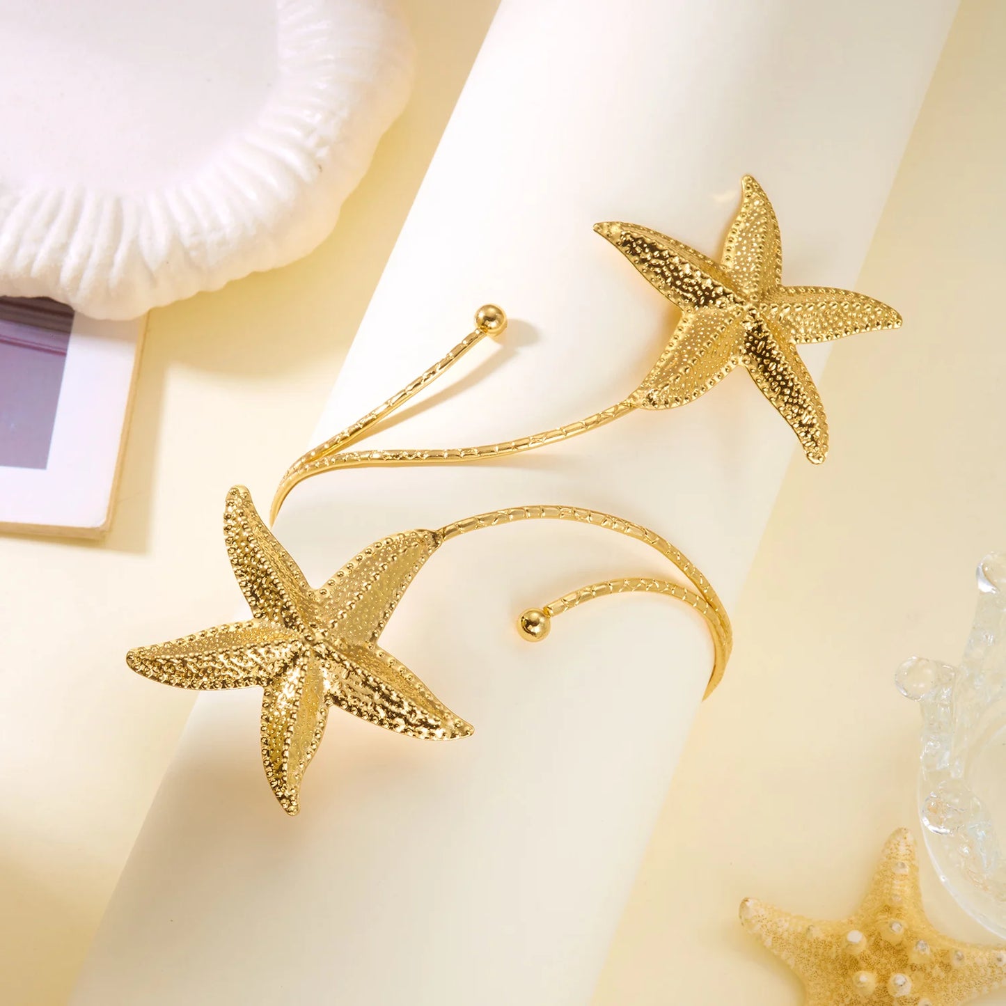 Bohemian Metal Starfish Open Upper Arm Bangle for Women Punk Gold Color Adjustable Cuff Bracelet Beach Party Jewelry Gift