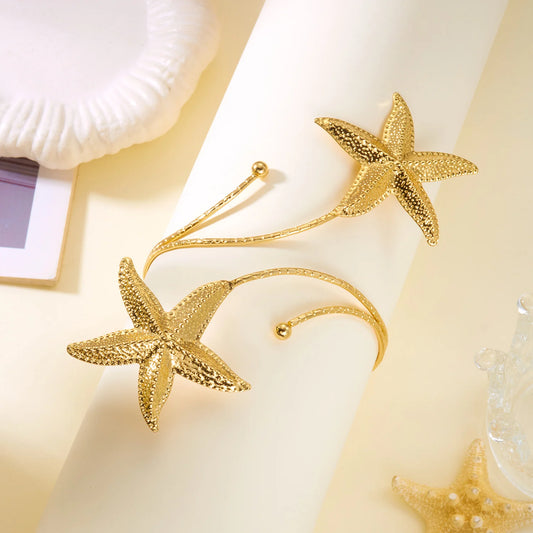 Bohemian Metal Starfish Open Upper Arm Bangle for Women Punk Gold Color Adjustable Cuff Bracelet Beach Party Jewelry Gift