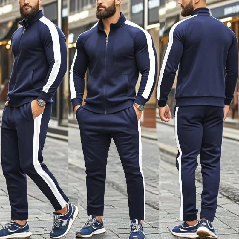 Casual Tracksuits Mens Autumn Fashion Side Striped Jackets And Pants Two Piece Sets For Men Sports Fitness Sweatsuits Streetwear