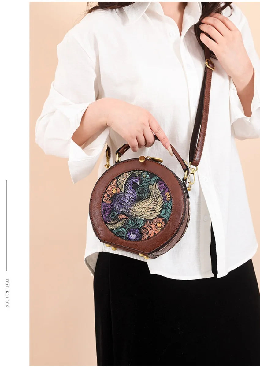 Vintage Handbag Women Shoulder Bag Luxurious Designer Round Bag High-quality Gift Embossed Printed Crossbody Purse for New Women