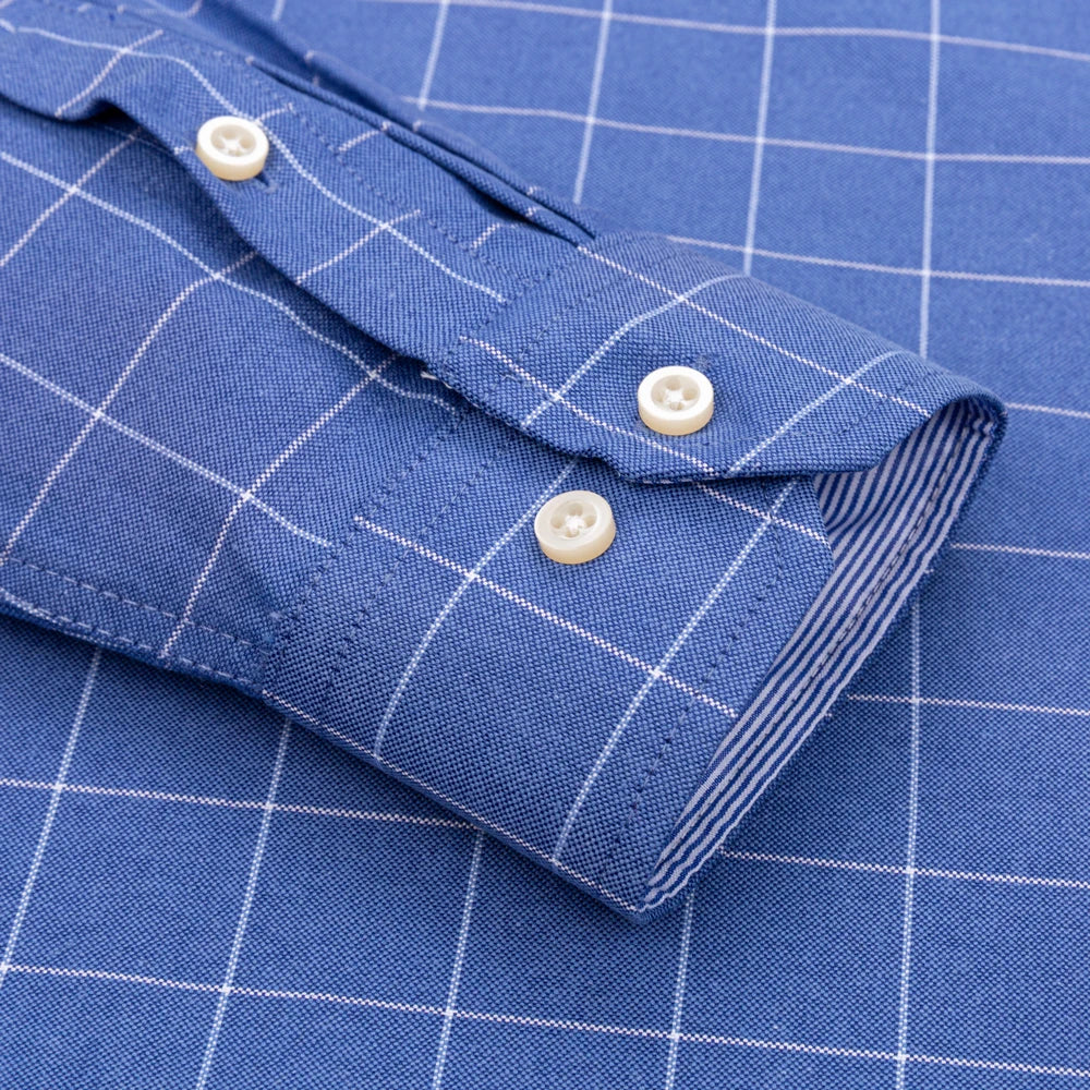 Men's Oxford Long Sleeve Shirt 100% Cotton Wrinkle Resistant & Breathable, Solid Plaid Striped Comfort Casual Button-down Shirts