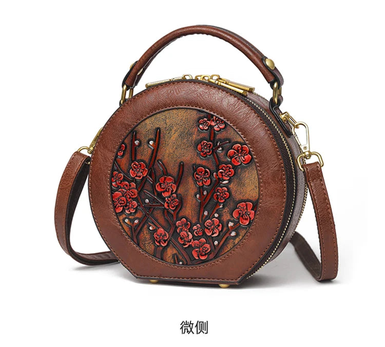 Vintage Handbag Women Shoulder Bag Luxurious Designer Round Bag High-quality Gift Embossed Printed Crossbody Purse for New Women