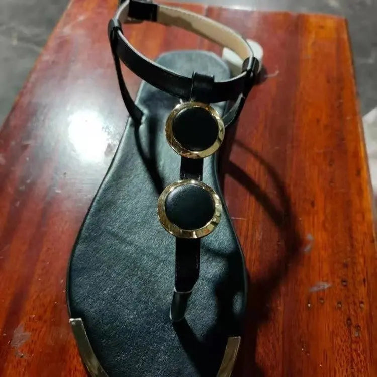 Summer Sandals Women Fashion Casual Beach Outdoor Flip Flop Sandals Metal Decoration Ladies Flat Shoes Big Size 2023