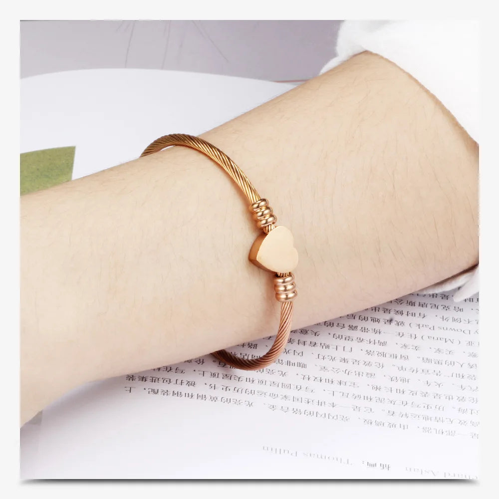 Stainless Steel Bangle For Women Heart Seal Accessories Adjustable Size