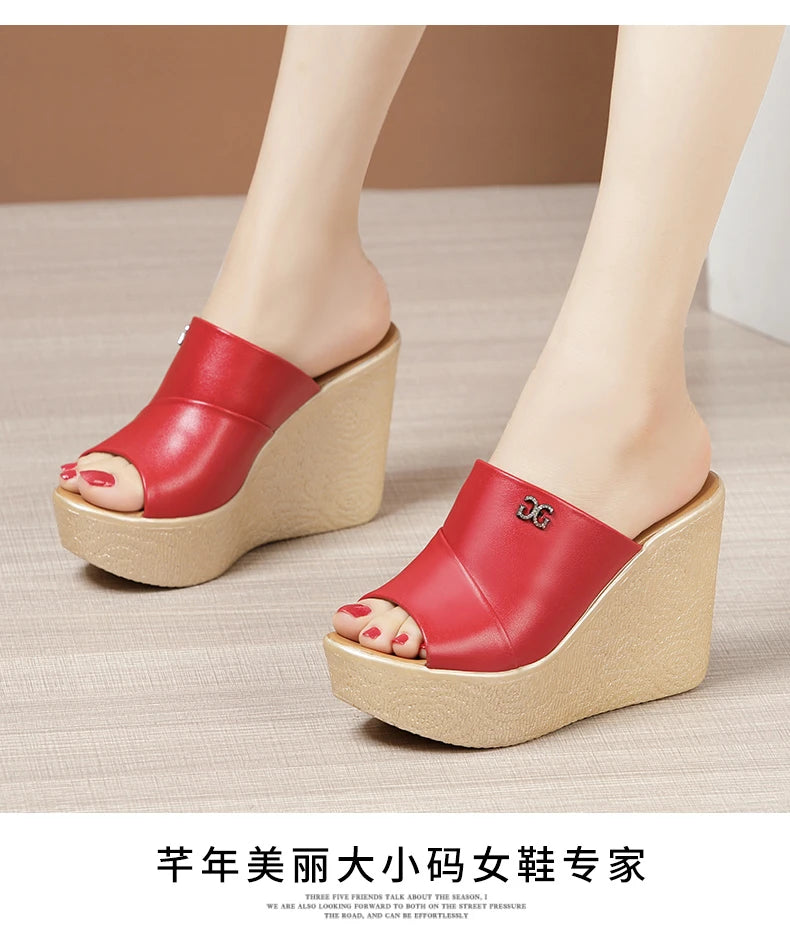 2024 Designer Summer Ladies Slippers New Fashion Thick Sole Wedge Women's Sandals High Heel Sandal Open Toe Fish Mouth Shoes