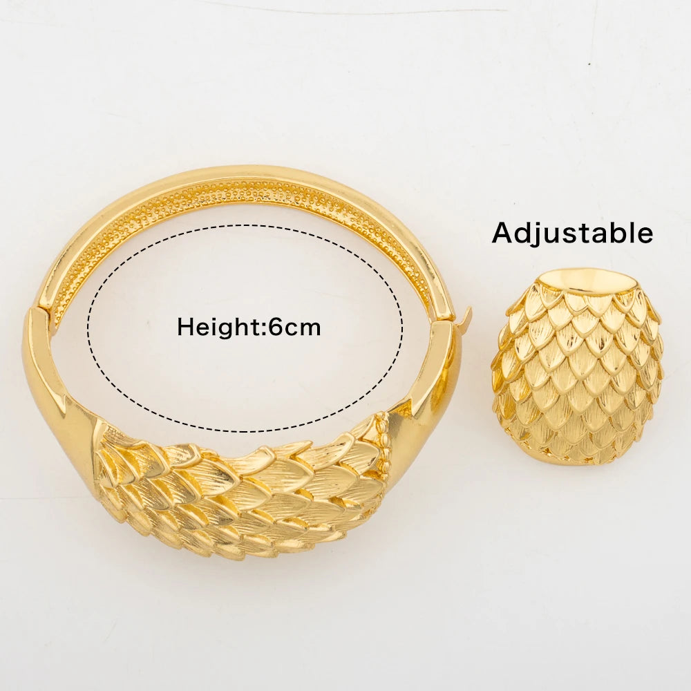 4Set Luxury Bangle Ring For Women Dubai Gold Color Bracelet France Jewelry Set Arabic African Adjustable Ring Party Wedding Gift